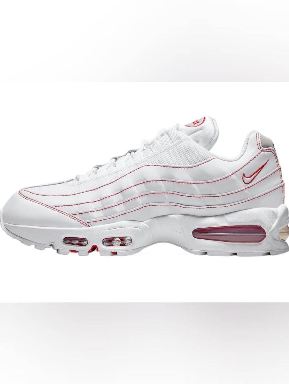Nike AIR MAX White Sneakers with Red Stitch and Air Detail Sz 6.5Y